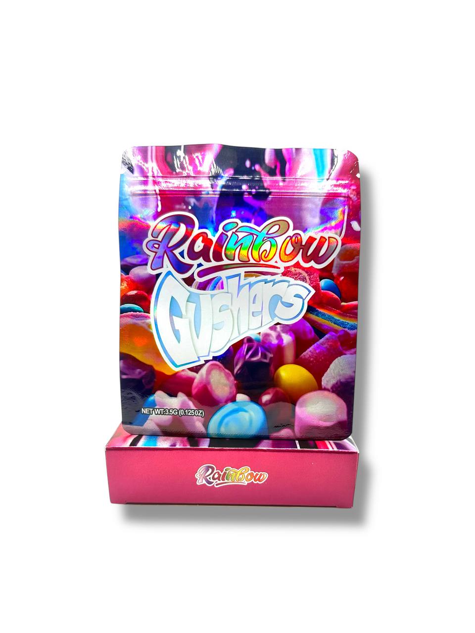 Rainbow Gushers Mylar Bags + Boxes | 100pc 3.5g Exotic Resealable Storage Set Mylar Exoticz