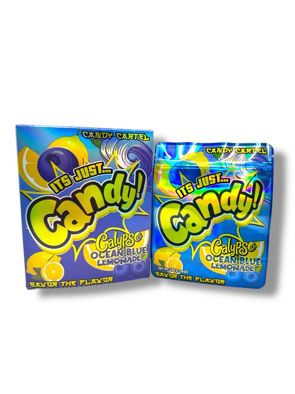 It’s Just Candy Calypso Ocean Blue Lemonade Mylar Bags + Boxes | 100pc 3.5g Exotic Resealable Storage Set Mylar Exoticz