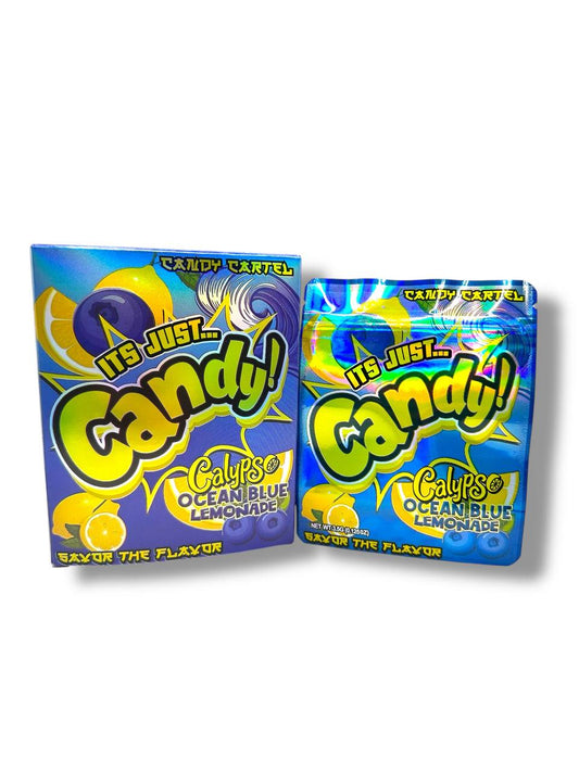 It’s Just Candy Calypso Ocean Blue Lemonade Mylar Bags + Boxes | 100pc 3.5g Exotic Resealable Storage Set Mylar Exoticz
