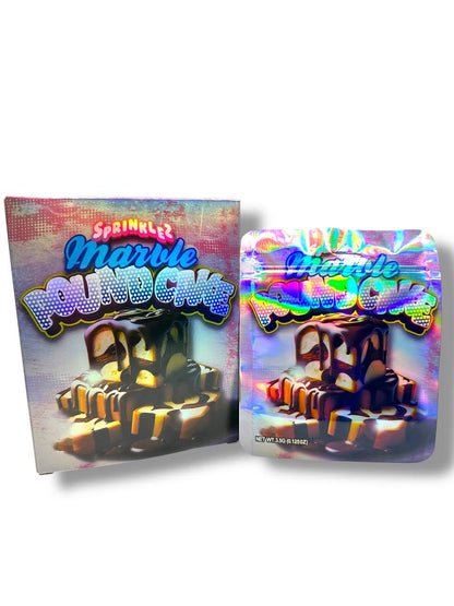 Sprinklez Marble Pound Cake Mylar Bags + Boxes | 100pc 3.5g Exotic Resealable Storage Set Mylar Exoticz