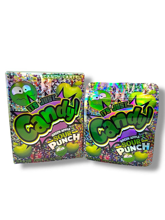 It’s Just Candy Green Apple Sour Candy Mylar Bags + Boxes | 100pc 3.5g Exotic Resealable Storage Set Mylar Exoticz